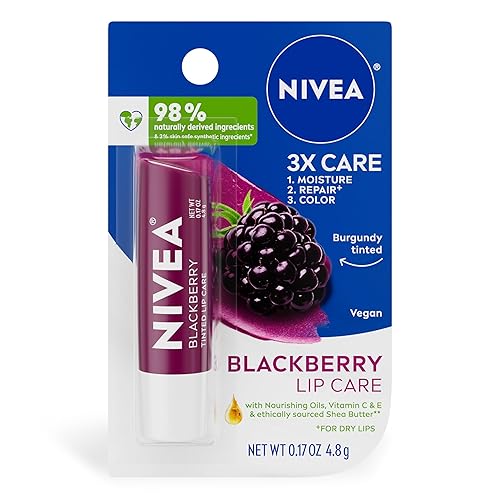 NIVEA Blackberry Lip Care, Tinted Lip Balm with Shea Butter, Nourishing Oils and Vitamin C & E, 3-in-1 Moisture, Repair (for Dry Lips) and Color, 0.17 Beauty & Personal Care NIVEA