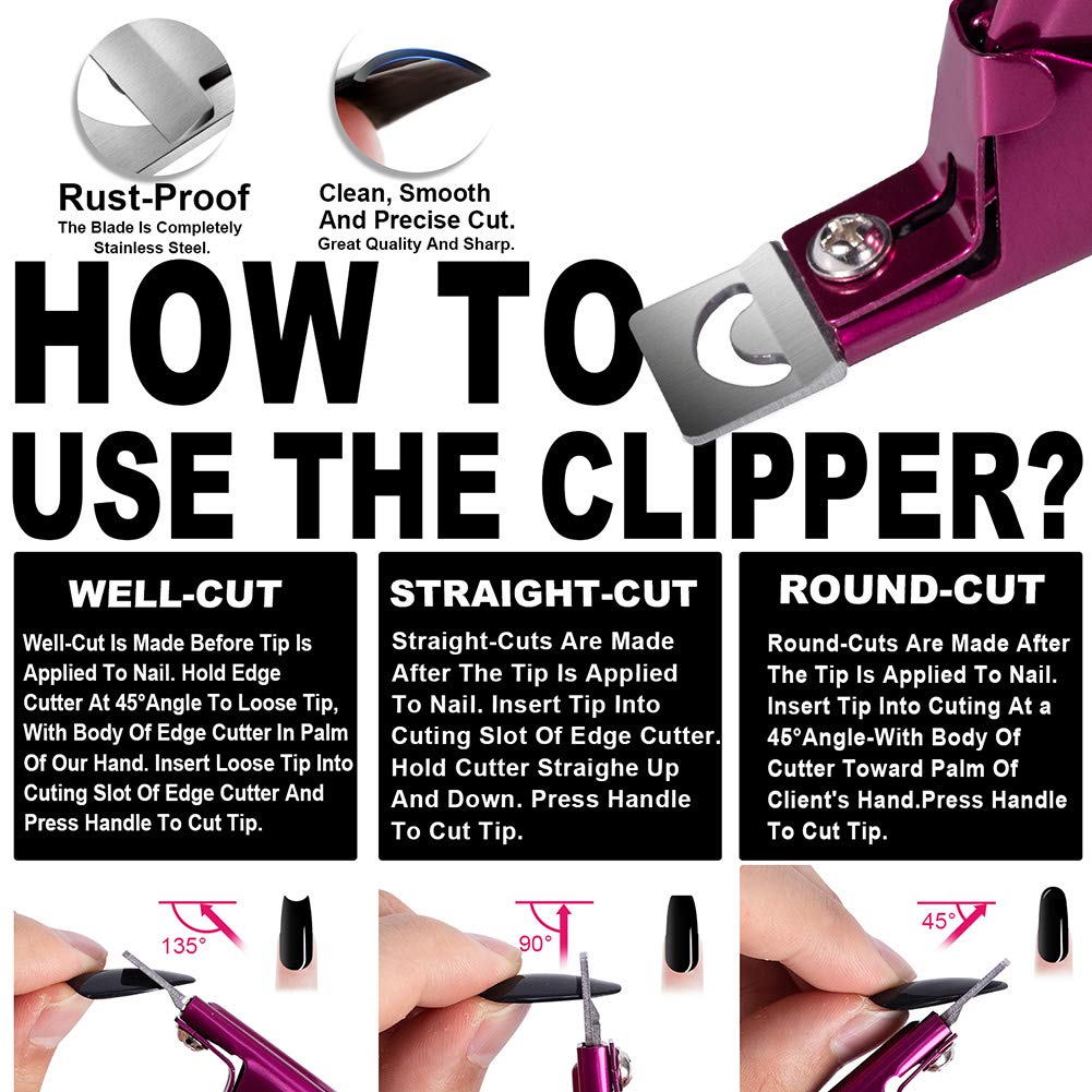 Elegant Violet Red Premium Adjustable Stainless Steel Artificial Acrylic Fake False Nail Tip Clipper Cutter Trimmer Manicure Pedicure Sharp Blade Clip Beauty & Personal Care GA&EN