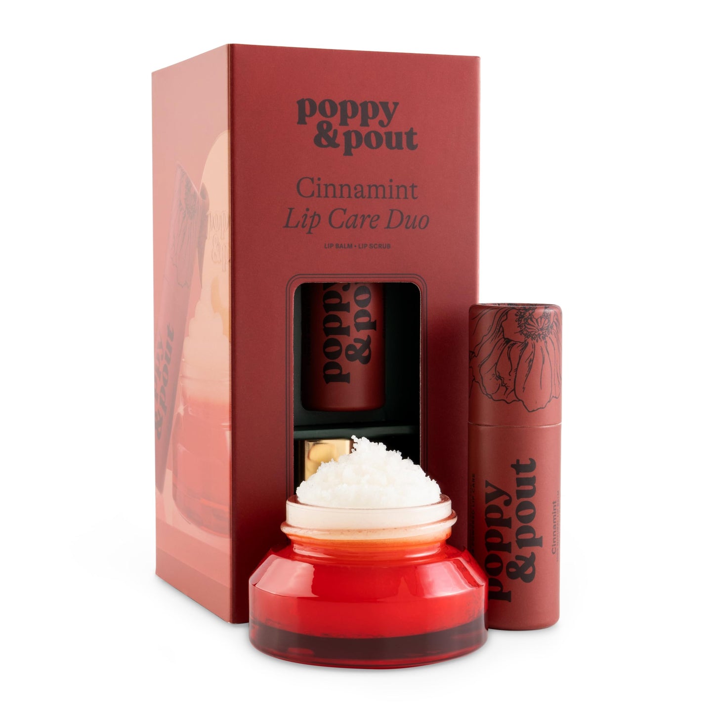 Poppy & Pout Lip Care Set | Lip Balm & Scrub | Sustainable Cardboard Tubes & Glass Jars, All Natural, Beeswax, Coconut Oil, Cruelty Free, Exfoliating Beauty & Personal Care Poppy & Pout
