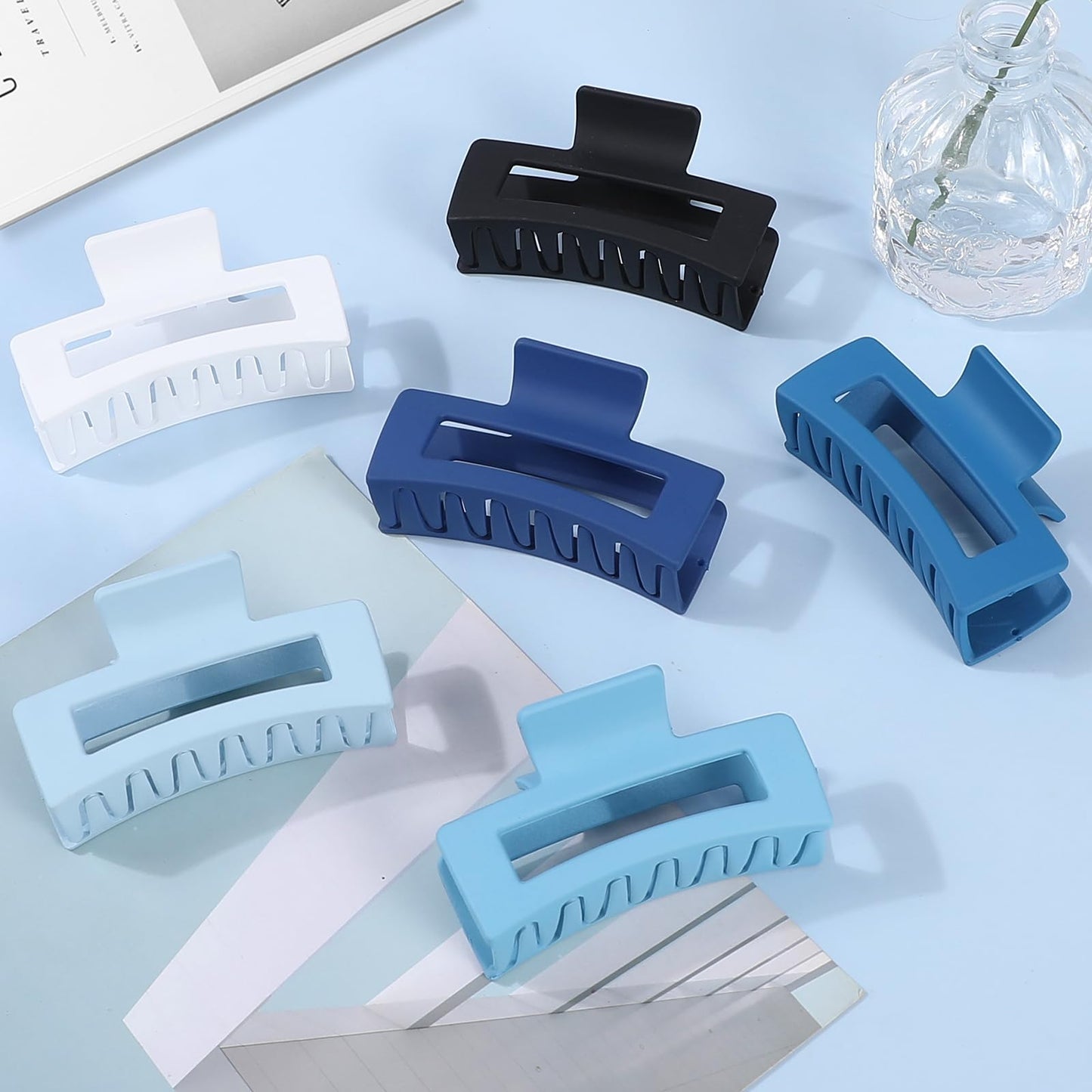 Sisiaipu 3.5 Inch Medium Hair Claw Clips 6 Pack Hair Clips for Women Square Rectangle Claw for Hair Banana Jaw Clips Hair Accessories for Girls (Blue) Beauty and Personal Care Sisiaipu