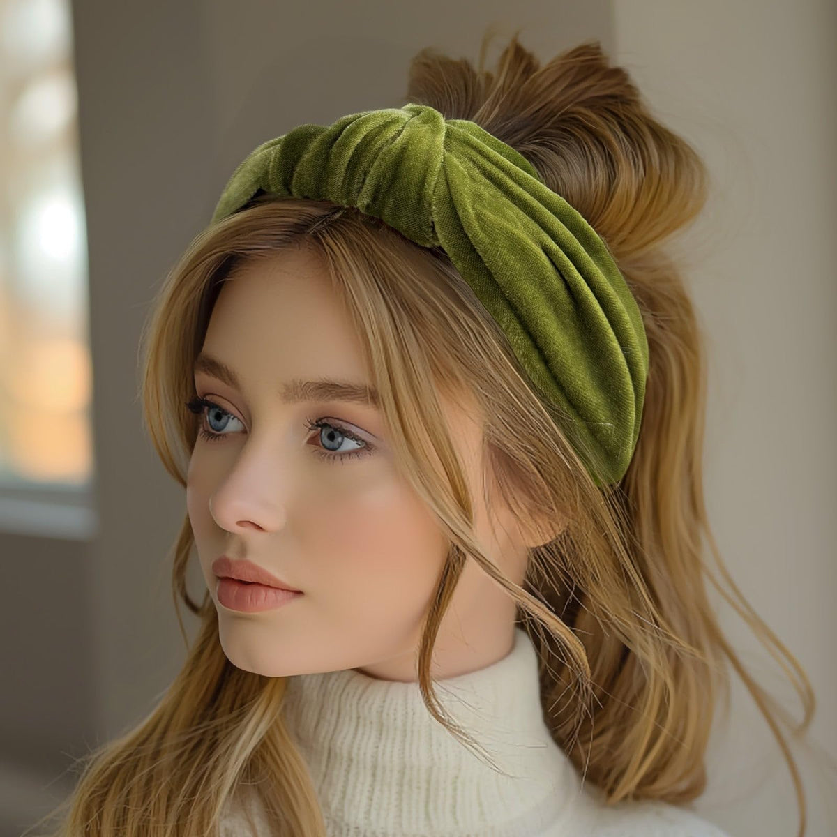 allydrew Wide Knotted Velvet Headbands, Top Knot Velvet Headbands for Women, Apple Green