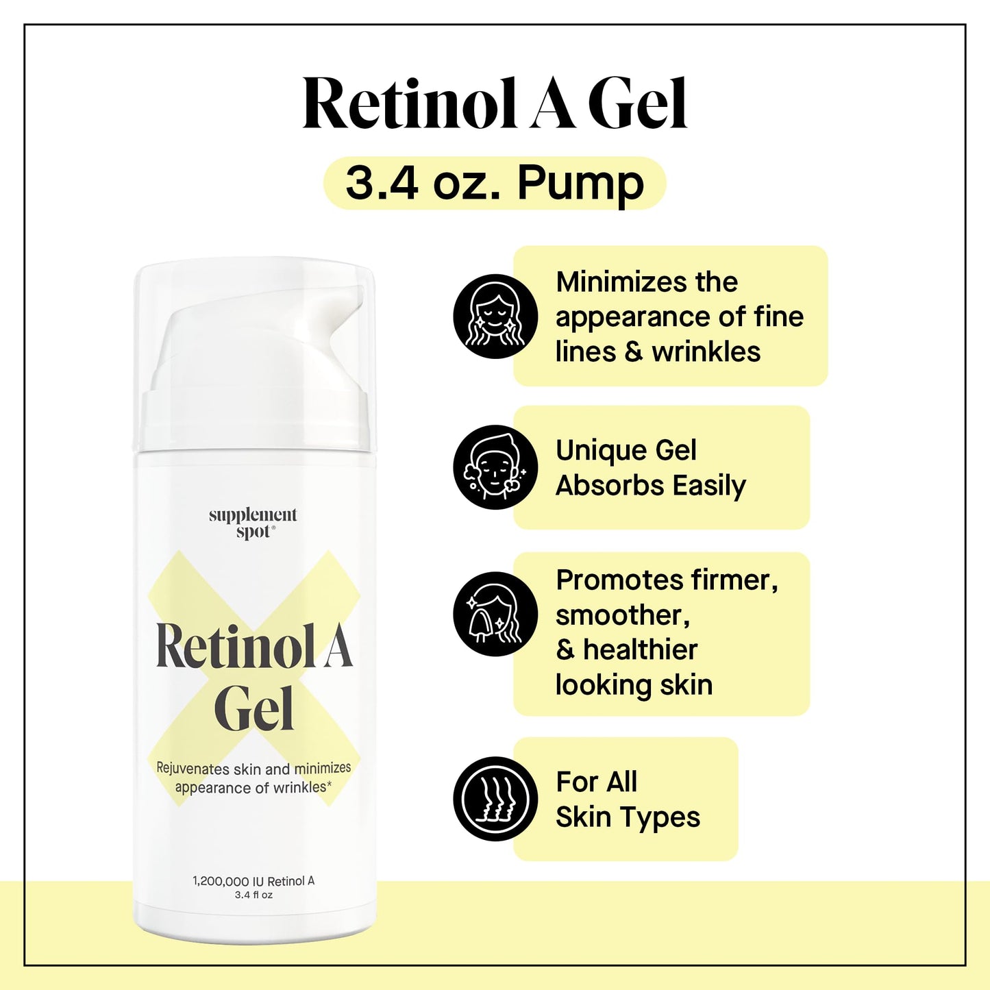 Retinol-A Gel - Anti-Aging Retinol Moisturizer Repairs Fine Lines & Wrinkles - Daily Use for Smoother, Firmer & Younger Looking Skin- (99.9% Water Beauty & Personal Care Supplement Spot