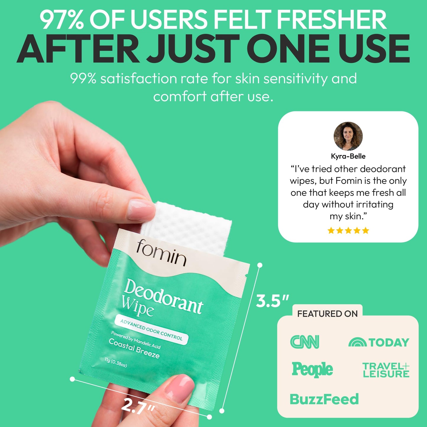 FOMIN Acidified Travel Deodorant Wipes For Women & Men - 15 Count - Coastal Breeze - pH Balanced, Mini Deodorant Travel Size Wipe - Plastic-Free Beauty and Personal Care FOMIN
