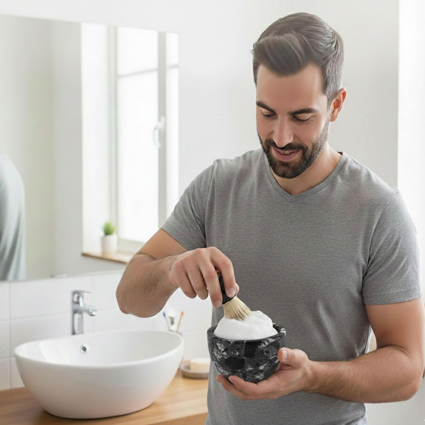 Radicaln Marble Shaving Bowl 3" Inch Black Handmade Shave Soap Holder for Men, Barber Accessories & Supplies, Luxury Stone Bowl for Shaving Cream Beauty and Personal Care Radicaln