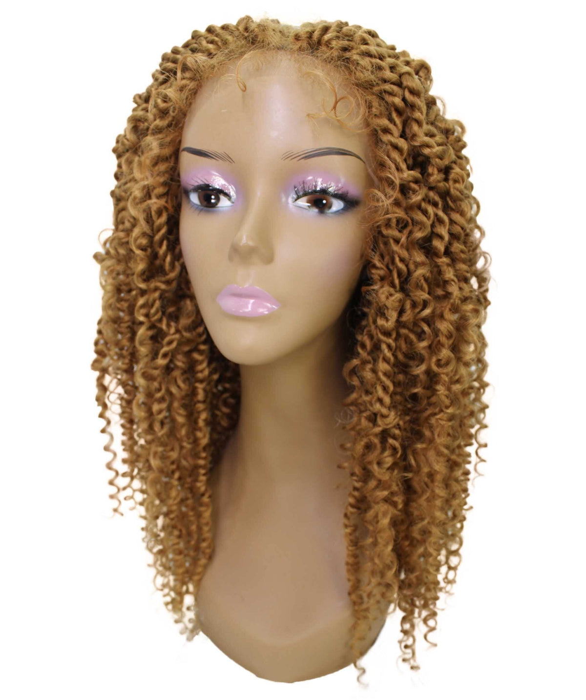 LUXLUXE Tierra Curly 19 in Long 4x4 Hand Tied Lace Braid Braided Wig, Beauty Heat Resistant Fiber, 20+ Shades of Natural, Dip Dyed, & Blended Colors