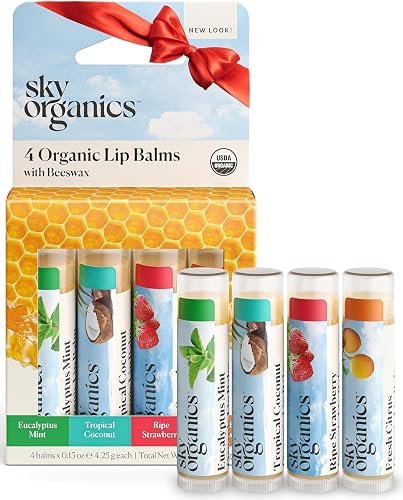 Sky Organics Organic Lip Balms With Beeswax for Lips, USDA Certified Organic, Four Assorted Flavors to Moisturize, Soothe & Soften, 4pk. Beauty & Personal Care Sky Organics