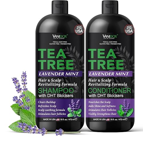 Vanidox Tea Tree Shampoo and Conditioner Set with Lavender and Mint | DHT Blockers | With 100% Pure Tea Tree Oil for Itchy, Dry Scalp | Sulfate Beauty & Personal Care VANIDOX