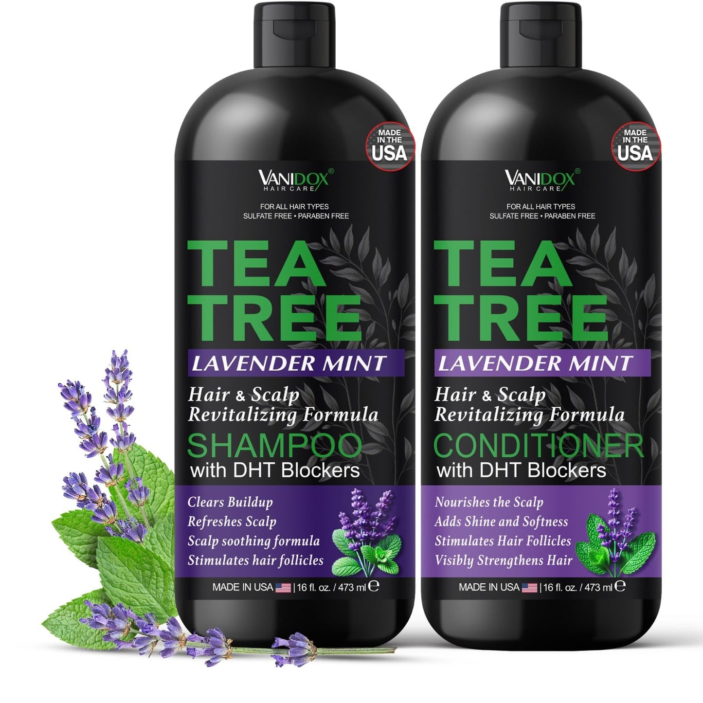 Vanidox Tea Tree Shampoo and Conditioner Set with Lavender and Mint | DHT Blockers | With 100% Pure Tea Tree Oil for Itchy, Dry Scalp | Sulfate Beauty & Personal Care VANIDOX