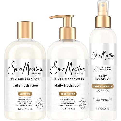 SheaMoisture Shampoo & Conditioner + Leave-in Treatment, Daily Hydration with Coconut Oil, Hair Detangler, Frizz Control, Cruelty-Free (3 Piece Set) Beauty & Personal Care Shea Moisture
