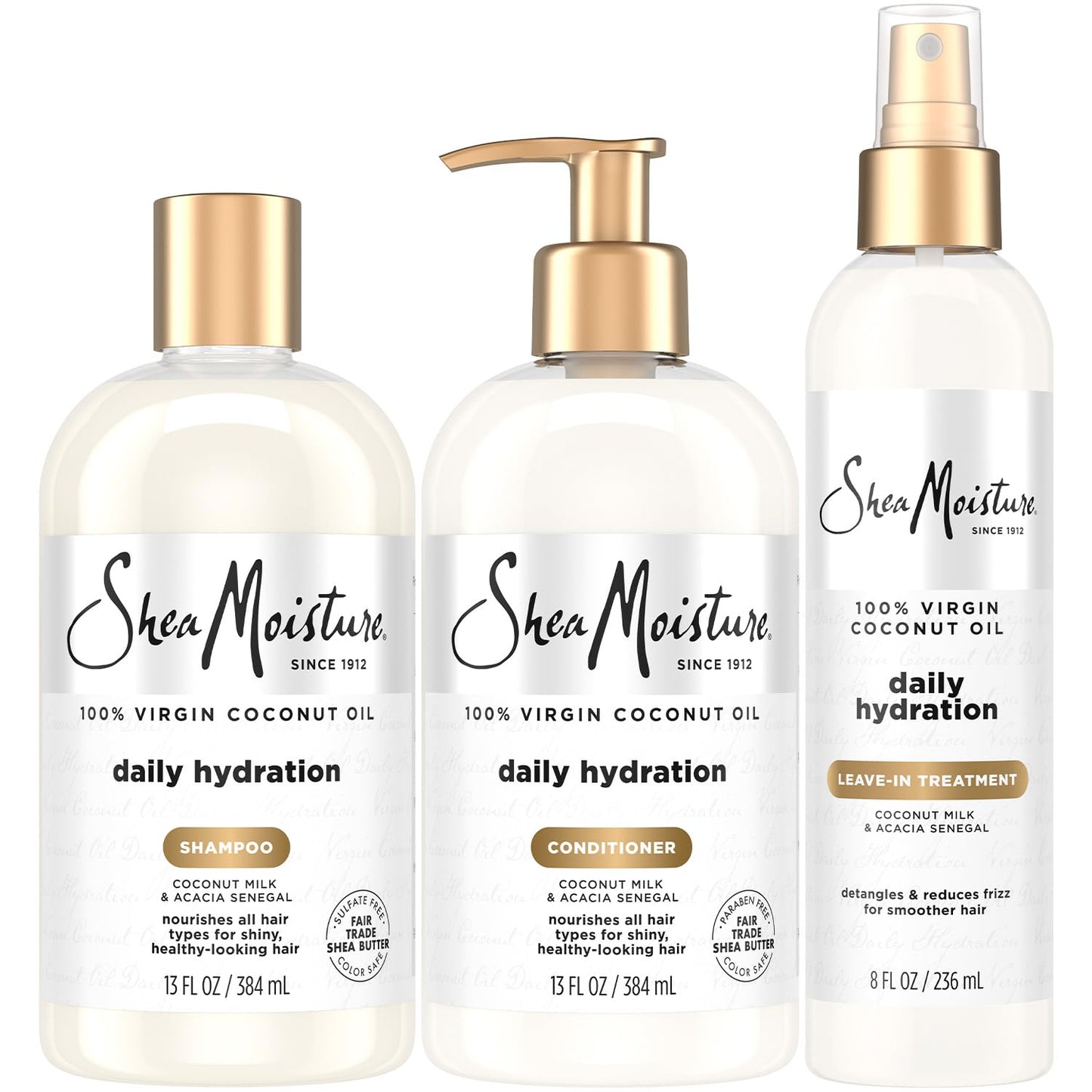 SheaMoisture Shampoo & Conditioner + Leave-in Treatment, Daily Hydration with Coconut Oil, Hair Detangler, Frizz Control, Cruelty-Free (3 Piece Set) Beauty & Personal Care Shea Moisture