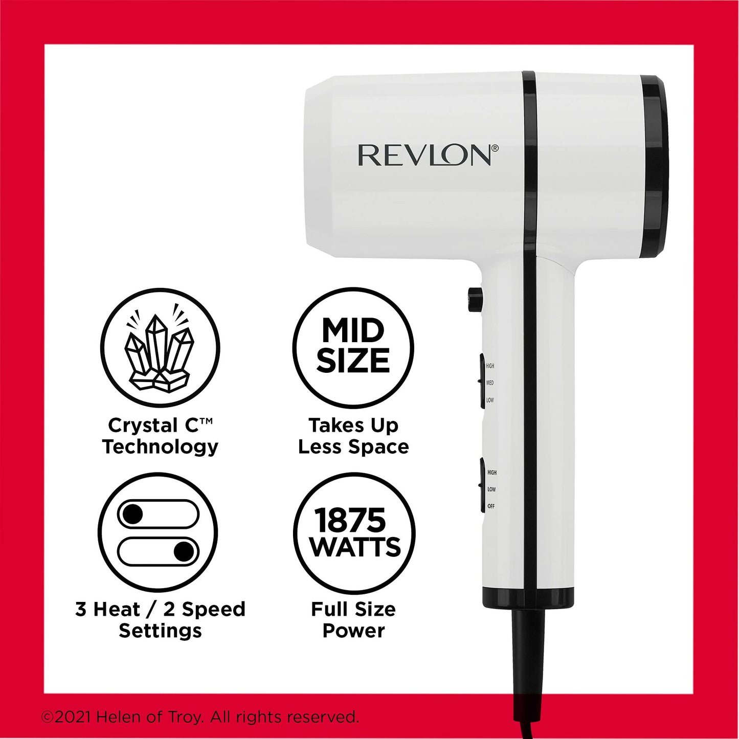 Revlon Crystal C + Ceramic Compact Hair Dryer | Long-Lasting Shine and Less Frizz Beauty & Personal Care REVLON
