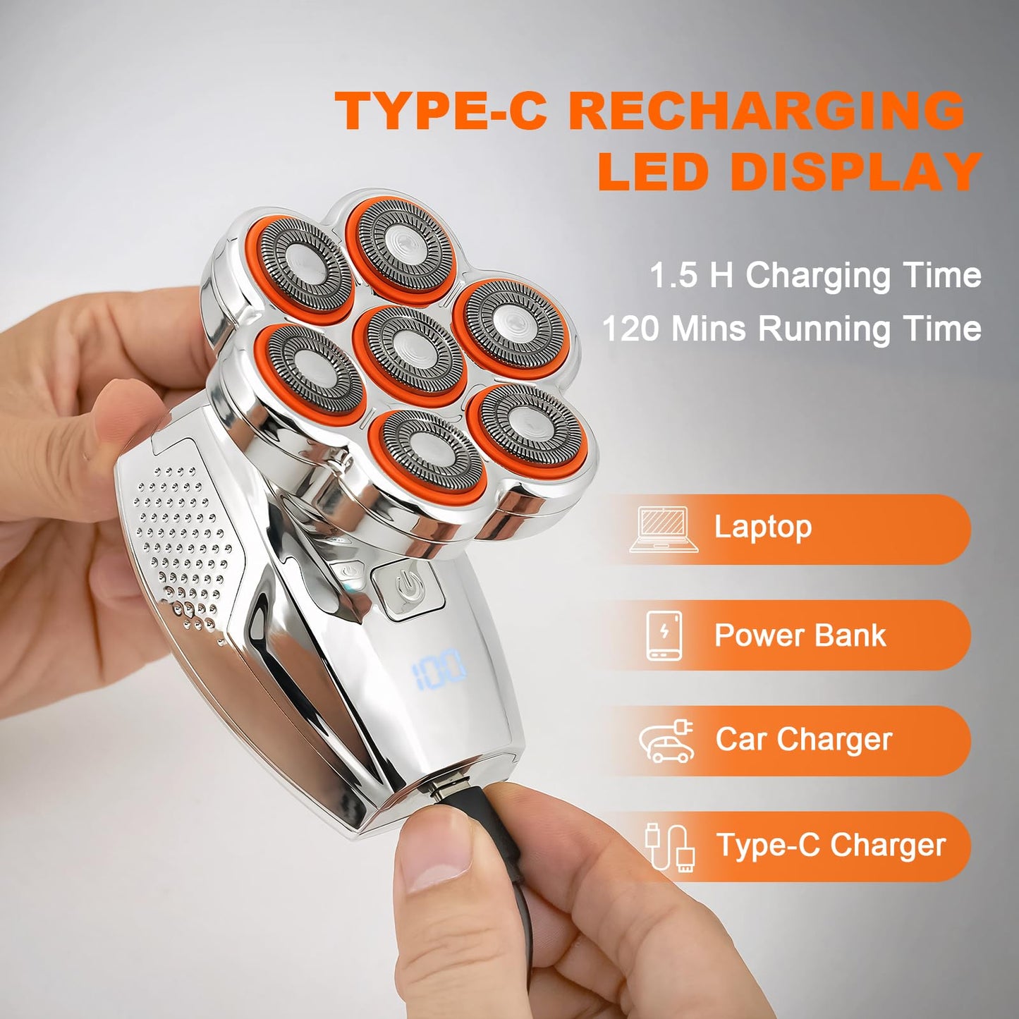 Head Shavers for Bald Men: 120min Long Time Use Rechargeable Electric Razor - Waterproof Wet Dry Shaving - Professional Grooming Kit for Balder Beauty and Personal Care YVTUTW