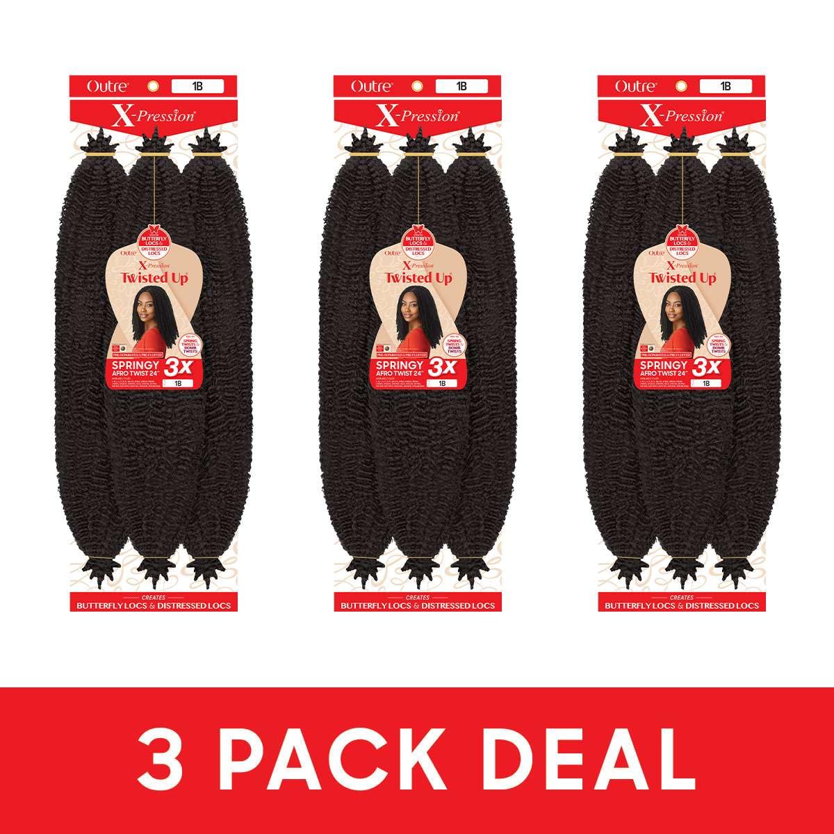 Outre X-Pression - Twisted Up - Springy Afro Twist 24" 3X (3 Pack, OFF BLACK 1B)