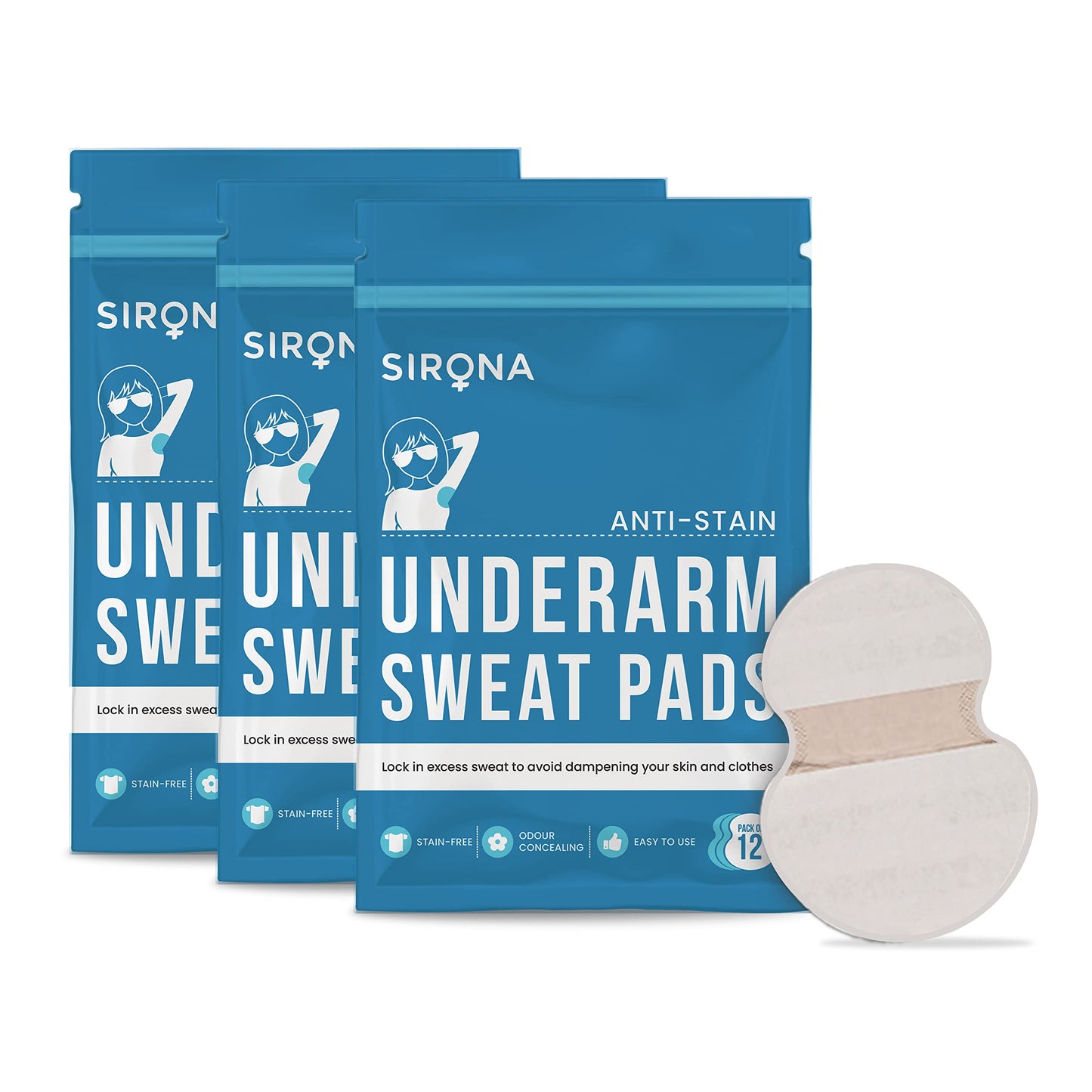 Sirona Disposable Underarm Sweat Pads - 12 Pads, Antiperspirant Absorbent Odour Blocker Pads Armpit Dress Shields Beauty and Personal Care Sirona