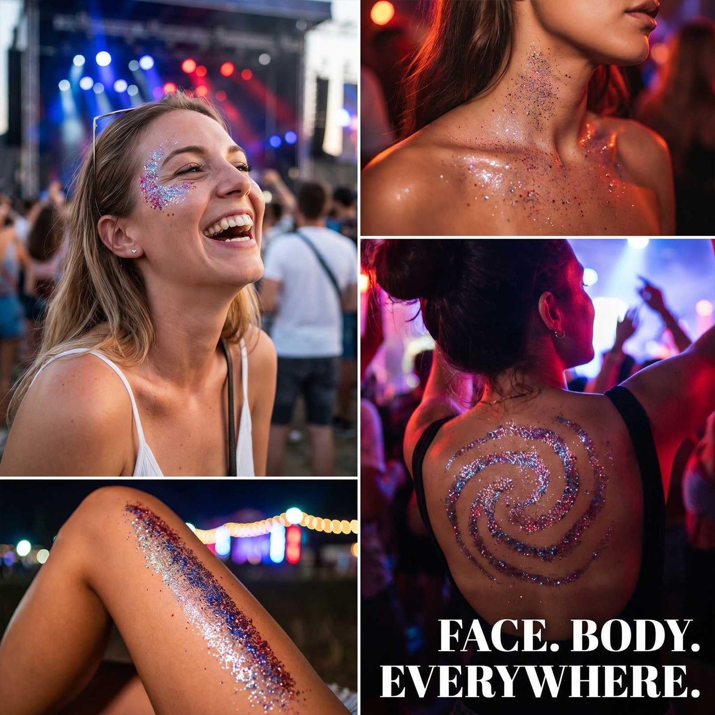 4th of July Glitter Stick,Face & Body Glitter Stick,Red Blue Silver Chunky Glitter Stick,Face Hair Body Glitter Makeup Stick for Party,Festival Beauty & Personal Care SLTCZHTZEP