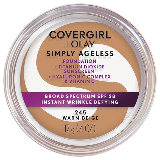 COVERGIRL Simply Ageless Instant Wrinkle Defying Foundation, SPF 28, Hyaluronic Complex & Vitamin C - 245 Warm Beige, Pack of 1 Beauty & Personal Care COVERGIRL