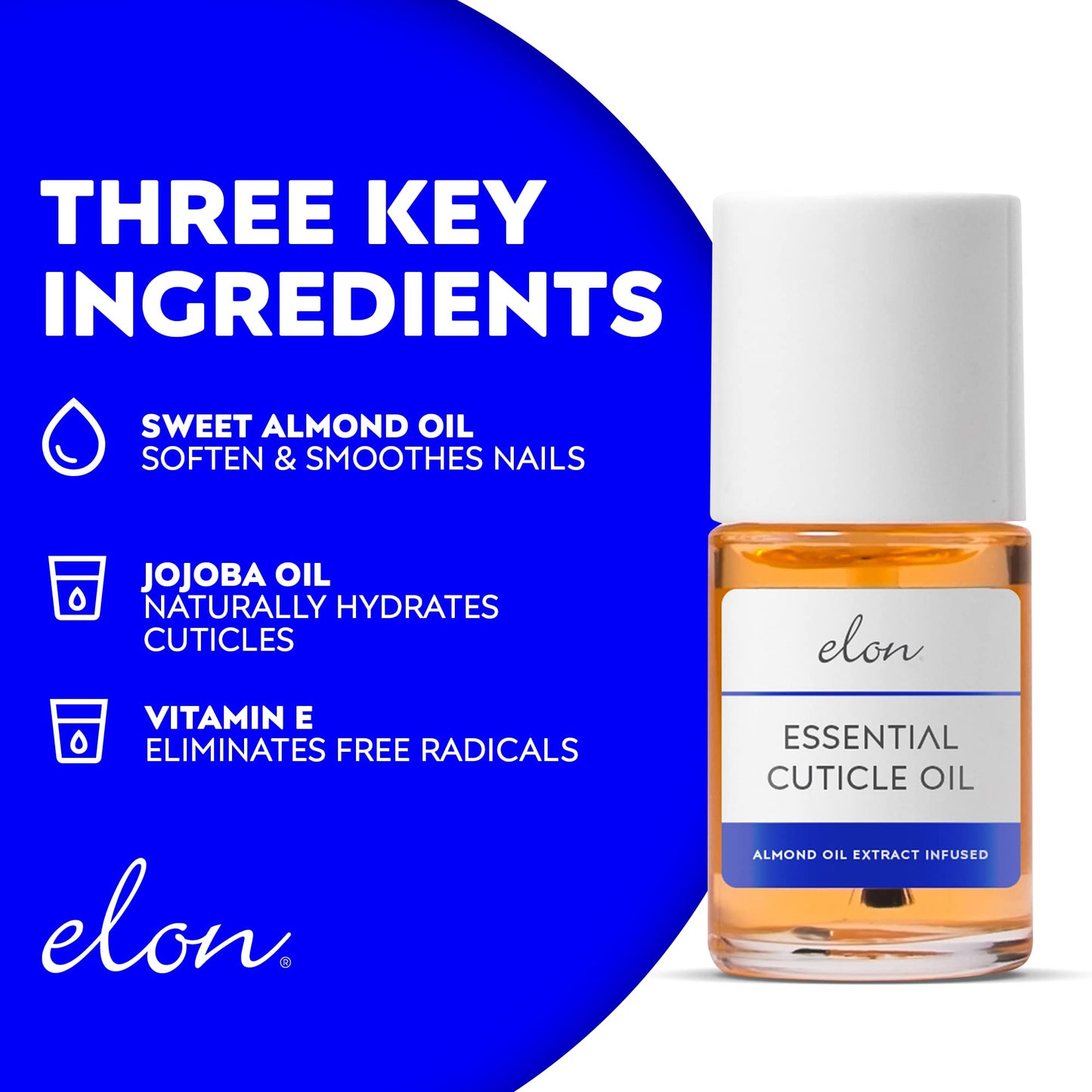 Elon Cuticle Oil for Nails w/Almond Oil Extract - Jojoba & Vitamin E - Softening & Hydrating Cuticles & Nails - Dermatologist Recommended - Bottle Beauty & Personal Care Elon