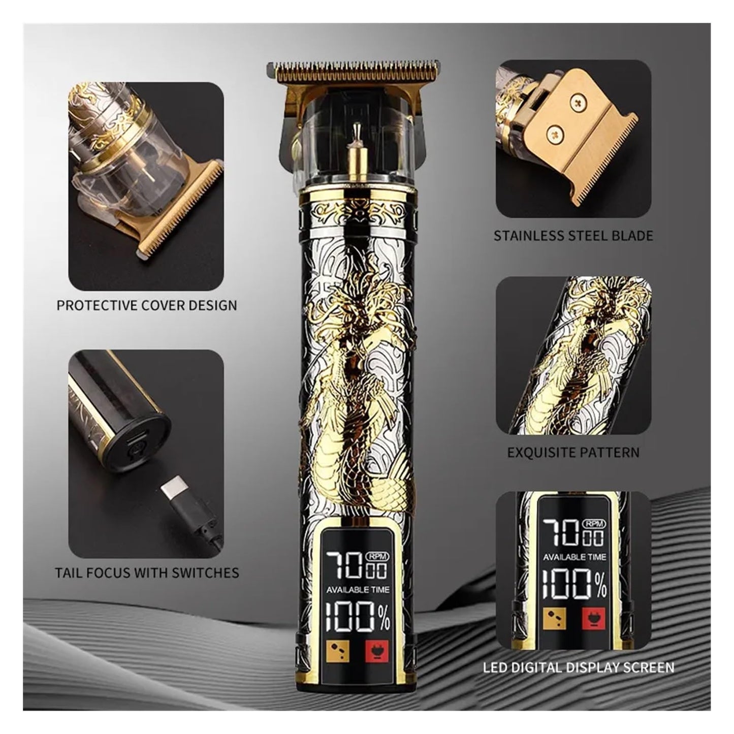 Razors Hairdresser LCD Electric Scissors USB Charging Electric Scissors Retro Oil Head Carving Hairdresser Manufacturer Wholesale Care(Medusa D) Beauty and Personal Care EWKYLSEM