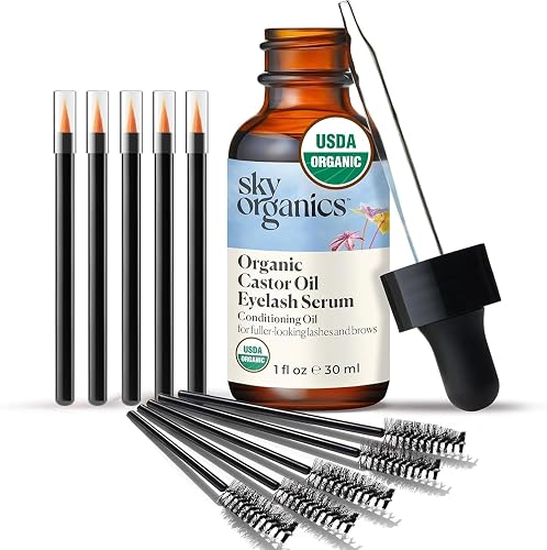 Sky Organics - USDA Organic Castor Oil Eyelash Serum (1 fl oz/30 mL) Brown Glass Bottle for UV Protection - Fuller-Looking Eyebrow & Lash Serum Beauty & Personal Care Sky Organics