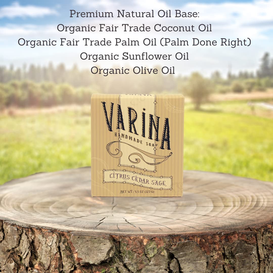 Varina Organic Citrus Cedar Sage Bar Soap - Gentle Cleansing for Sensitive Skin, Earthy Scents - 3 Pack - Experience Healthy and Glowing Skin Beauty & Personal Care Varina