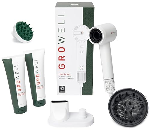 GroWell Hair Care Bundle: Hi-Speed Negative Ion Hair Dryer, Shampoo, Conditioner, Scalp Massager Beauty & Personal Care GroWell