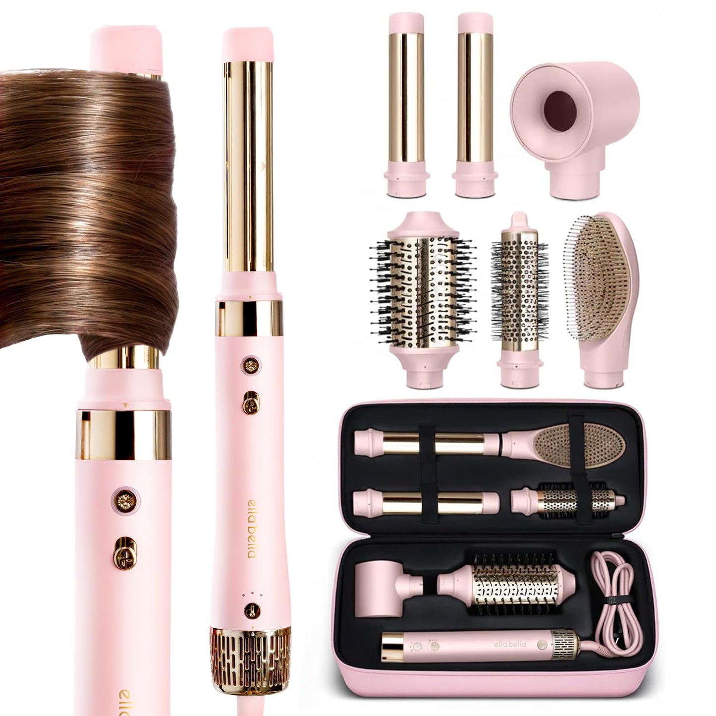 ELLA BELLA® 6 in 1 Professional Hot Air Styler • Powerful Hair Dryer & Straightener Set • Styling Without Heat Damage • Fast Drying Curling Volumizing Beauty and Personal Care ELLA BELLA