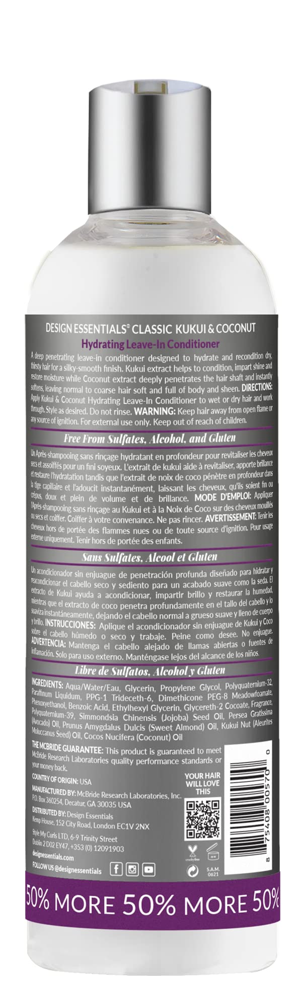 Design Essentials Kukui & Coconut Hydrating Leave-In Conditioner, 12 oz