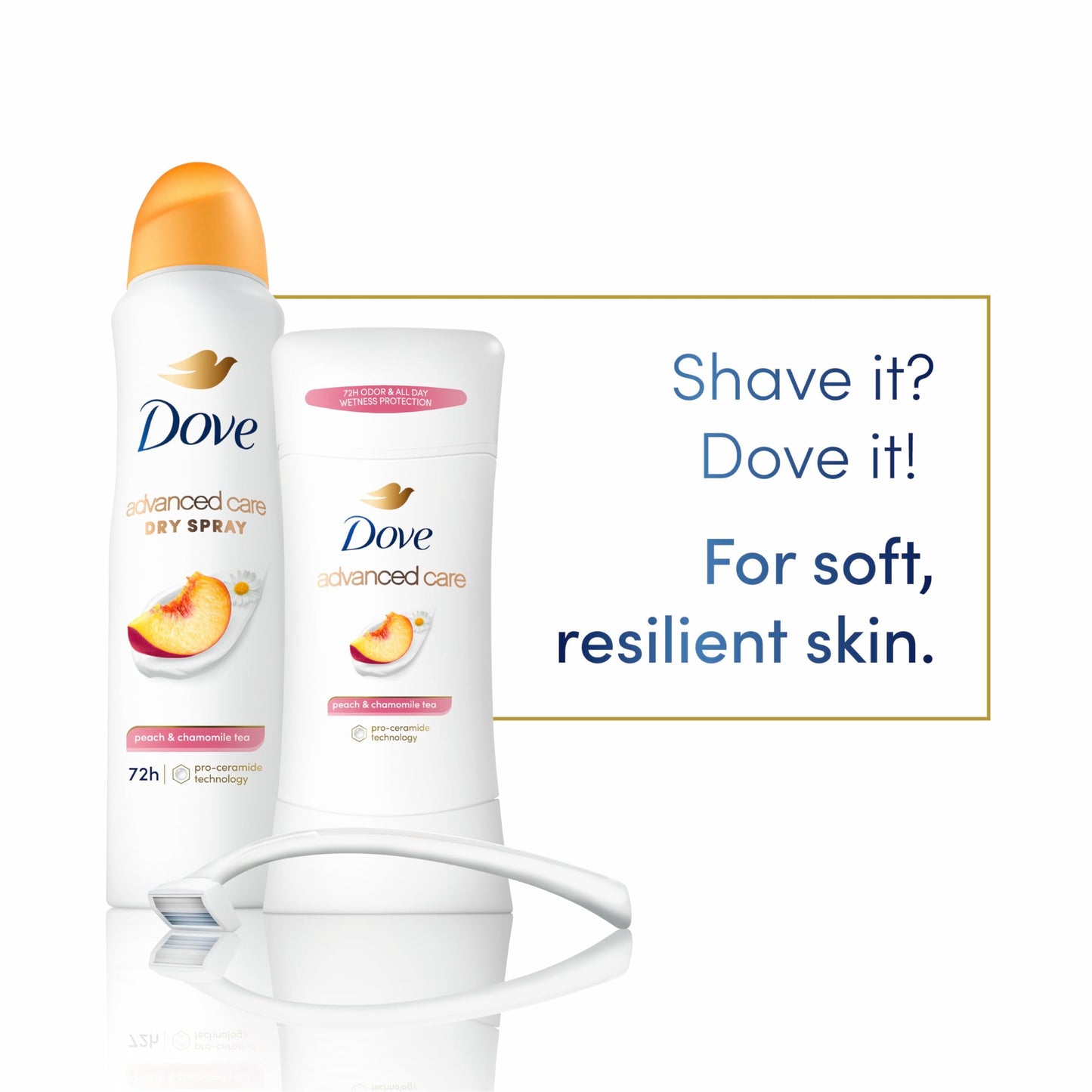 Dove Advanced Care Antiperspirant Deodorant Stick Peach & Chamomile Tea 4 Count for helping your skin barrier repair after shaving 72 hour odor Beauty and Personal Care Dove