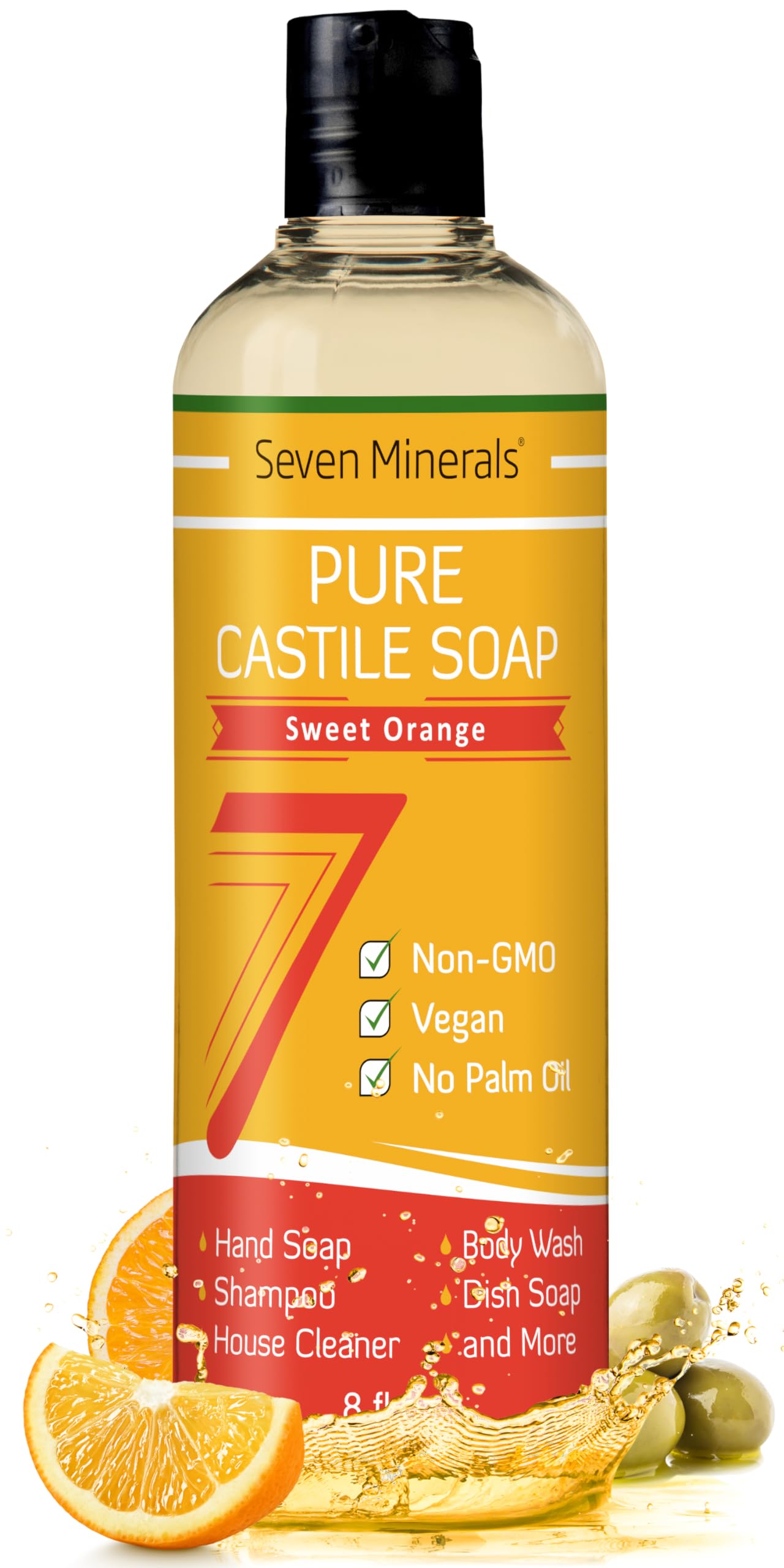Seven Minerals Pure Castile Soap, Rosemary - No Palm Oil, GMO-Free - Gentle Liquid Soap For Sensitive Skin & Baby Wash - All Natural Vegan Formula Beauty and Personal Care Seven Minerals