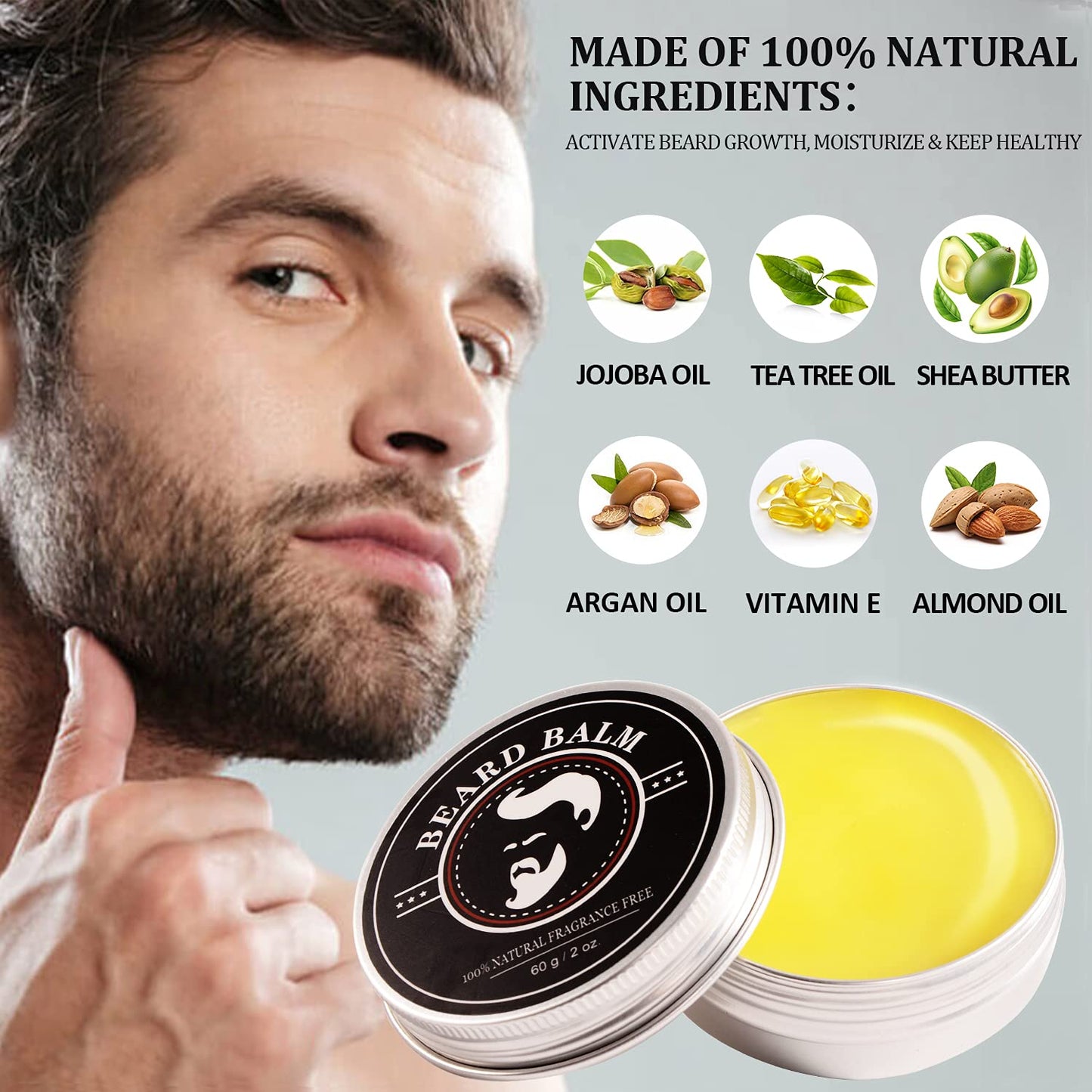 Valentines Gifts for Him, Beard Kit for Men, Beard Growth and Grooming Kit w/Beard Oil Beard Balm Beard Brush Beard Comb Beard Scissors, Christmas Beauty & Personal Care ABUDICS