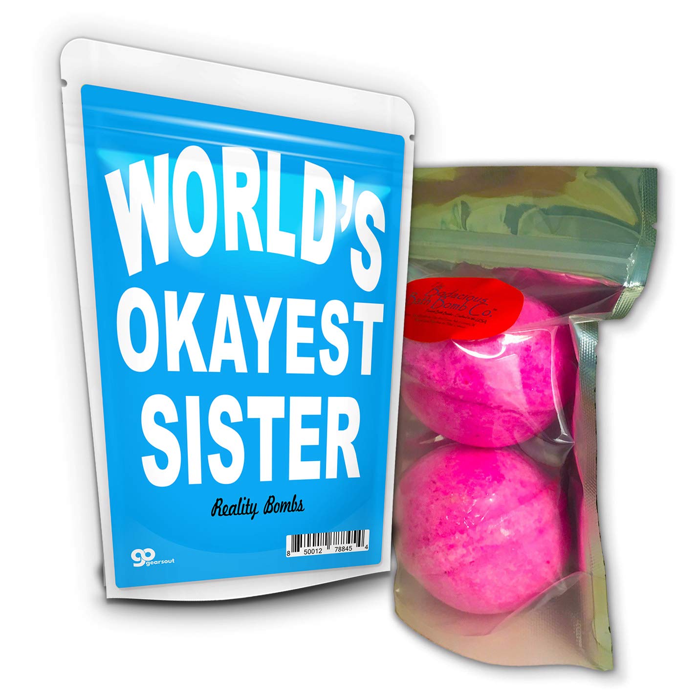 World’s Okayest Sister Bath Bombs - XL Pink Fizzers for Sisters - Handcrafted, Made in America, 2 Count Beauty & Personal Care Gears Out