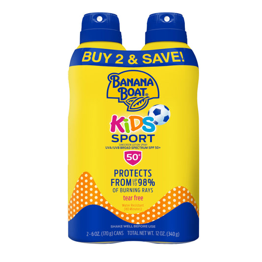 Banana Boat Sport Kids Sunscreen Spray SPF 50, Twin Pack | Spray Sunscreen for Kids, Childrens Sunblock SPF 50, Oxybenzone Free, 6oz each Beauty & Personal Care Banana Boat