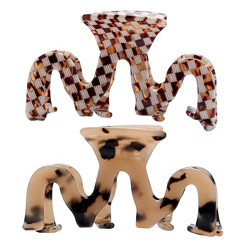 Large Tortoise Shell Claw Clip 3.5 Inch Cellulose Acetate Hair Claw Clips Checkered Hair Claw Clips French Design Hair Jaw Clamp for Women Ladies (2 Beauty & Personal Care Textention