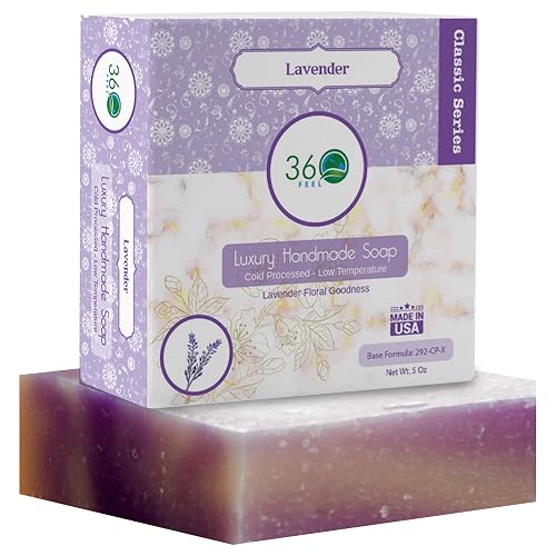 360Feel Lavender Soap - Made in The USA - Castile Handmade, All Natural, Cold Processed Infused with Refreshing Lavender Essential Oil for Relaxation Beauty & Personal Care 360Feel