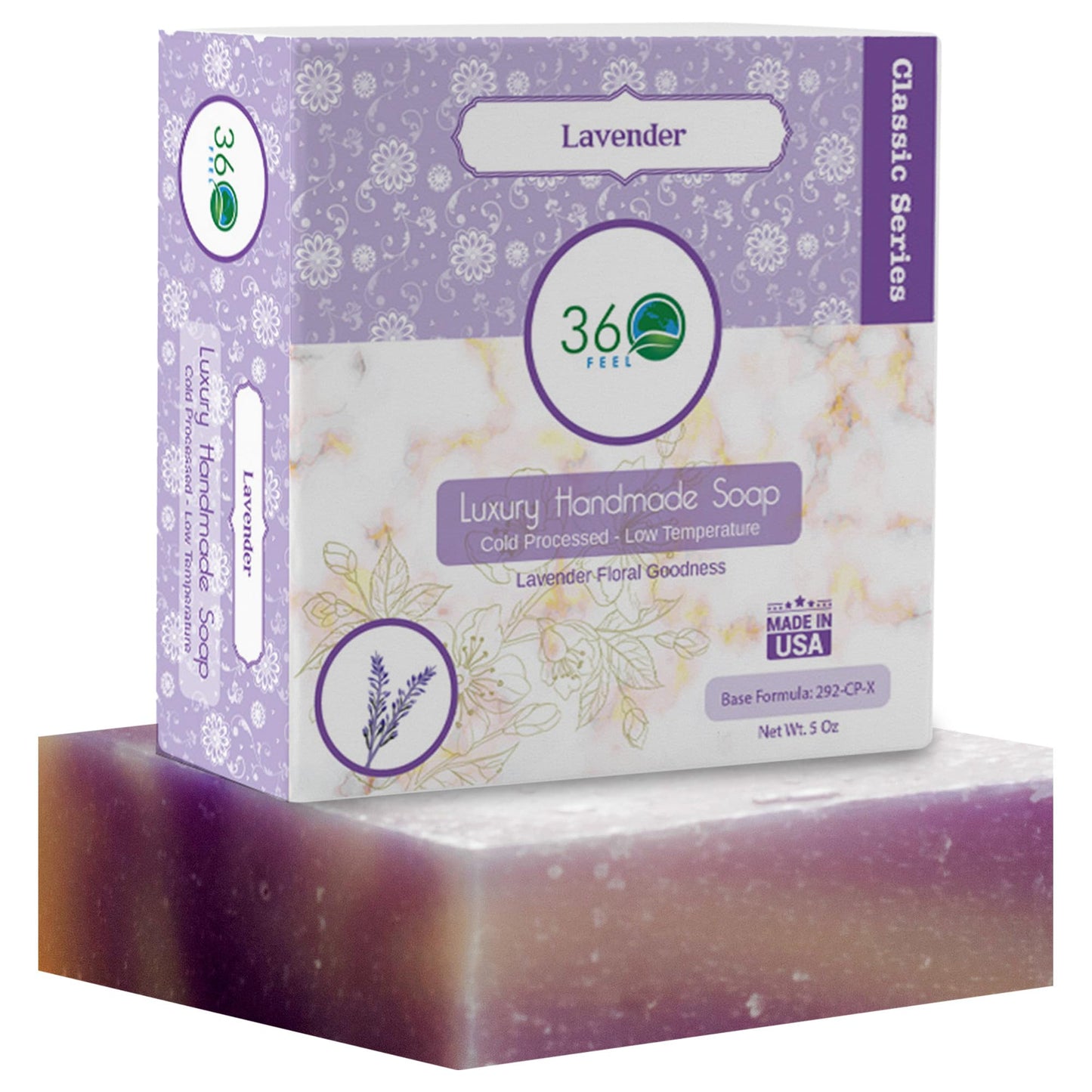 360Feel Lavender Soap - Made in The USA - Castile Handmade, All Natural, Cold Processed Infused with Refreshing Lavender Essential Oil for Relaxation Beauty & Personal Care 360Feel