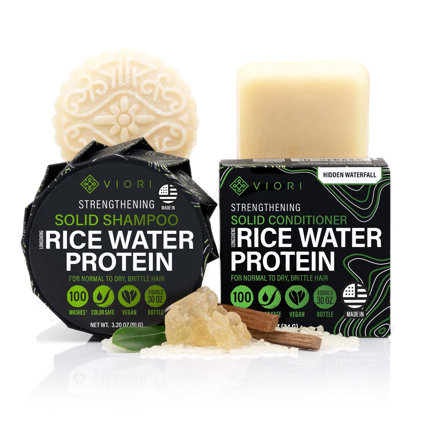 Viori Hidden Waterfall Shampoo and Conditioner Bar Set Made with Rice Water - Handcrafted Sulfate Free Shampoo and Conditioner Beauty & Personal Care Viori