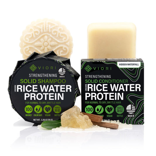 Viori Hidden Waterfall Shampoo and Conditioner Bar Set Made with Rice Water - Handcrafted Sulfate Free Shampoo and Conditioner Beauty & Personal Care Viori