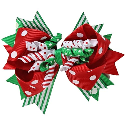 juDanzy Large Red and Green Polka Dot Jolly Christmas Hair Bow Clip Beauty & Personal Care juDanzy