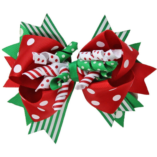 juDanzy Large Red and Green Polka Dot Jolly Christmas Hair Bow Clip Beauty & Personal Care juDanzy