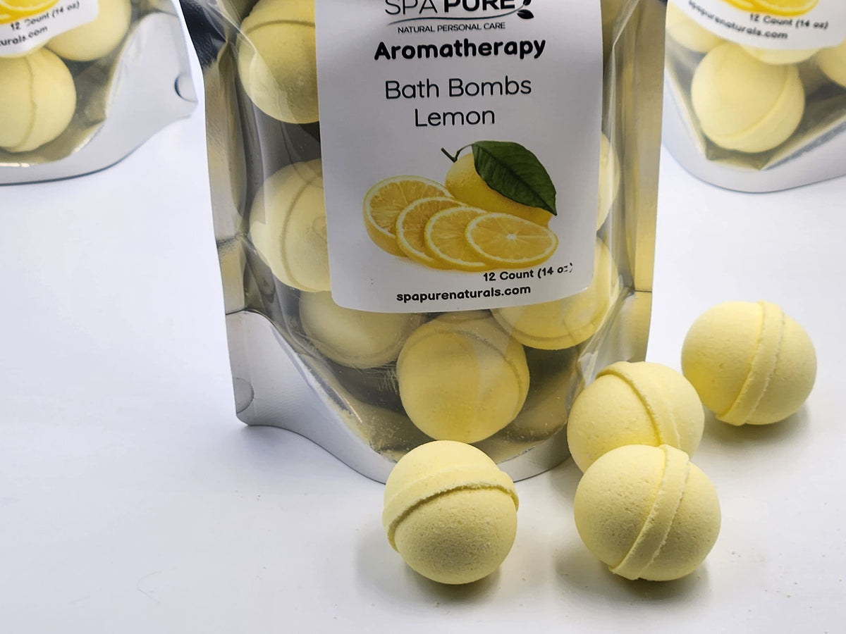 Essential Oil Bath Bombs - USA Made with Coconut Milk & Shea Butter - for a Luxurious at Home Spa Bath (12 Count) Pack of 1 (Lemon) Beauty & Personal Care Spa Pure