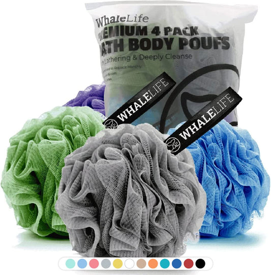 Loofah Sponge Bath Sponge for Women Men 4 Pack (Gray Blue Green Purple) Beauty & Personal Care WhaleLife