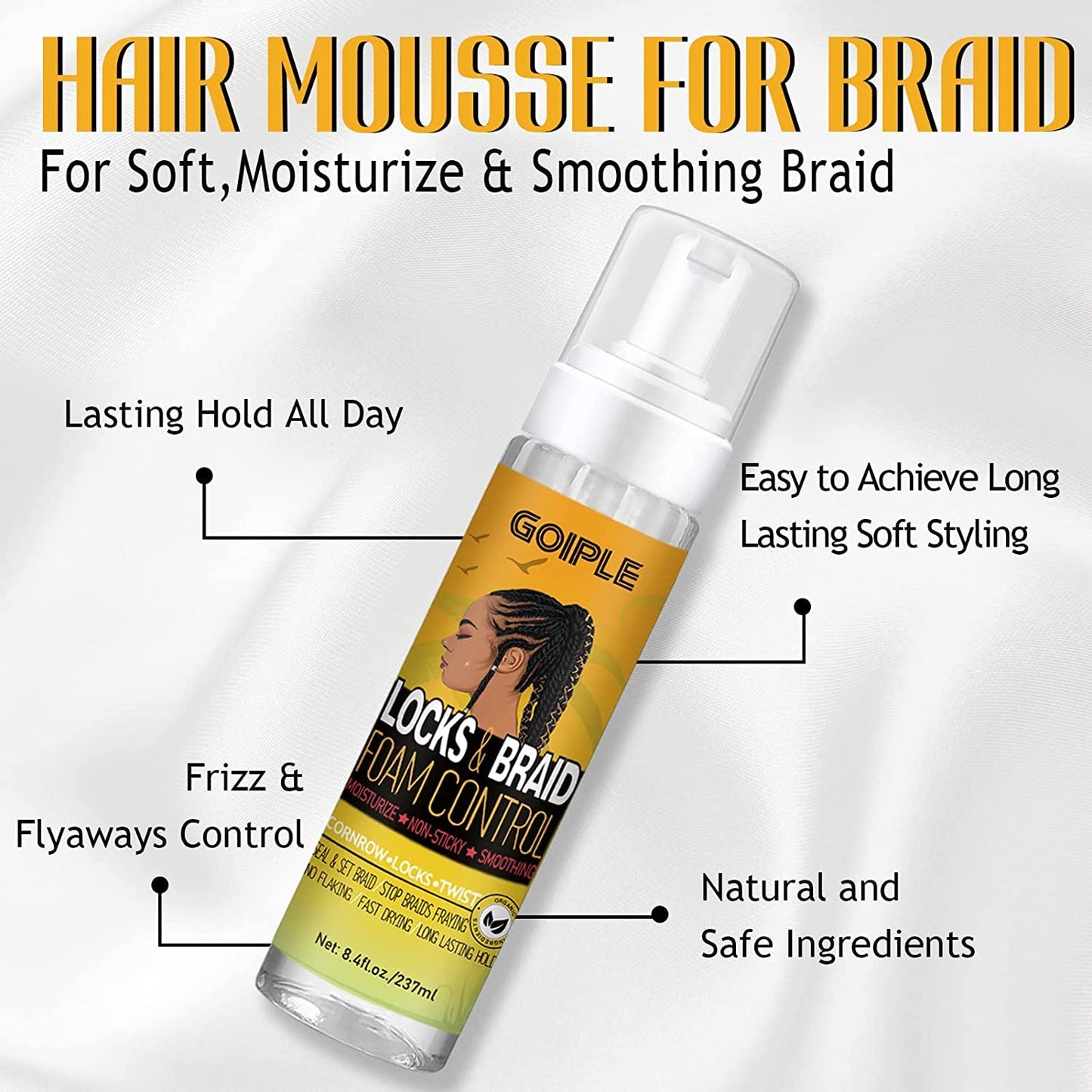 Braid Foam Control Braid Mousse for Braids Twist, Locs, No Flake Extra Hold High Shine Style and Moisturizes, Hair Braiding Mousse for Braids Beauty and Personal Care Goiple