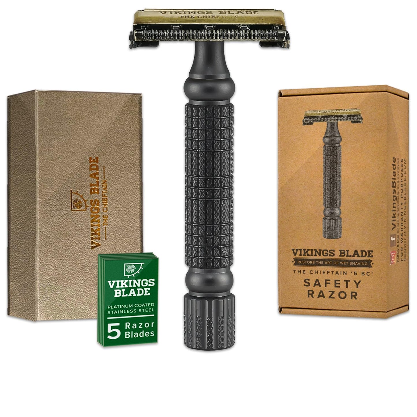 VIKINGS BLADE Double Edge Safety Razor for Men + 5 Swedish Steel Blades + Luxury Case. Smooth, Reusable, Recyclable (Chieftain “5 BC”) Beauty and Personal Care Vikings Blade