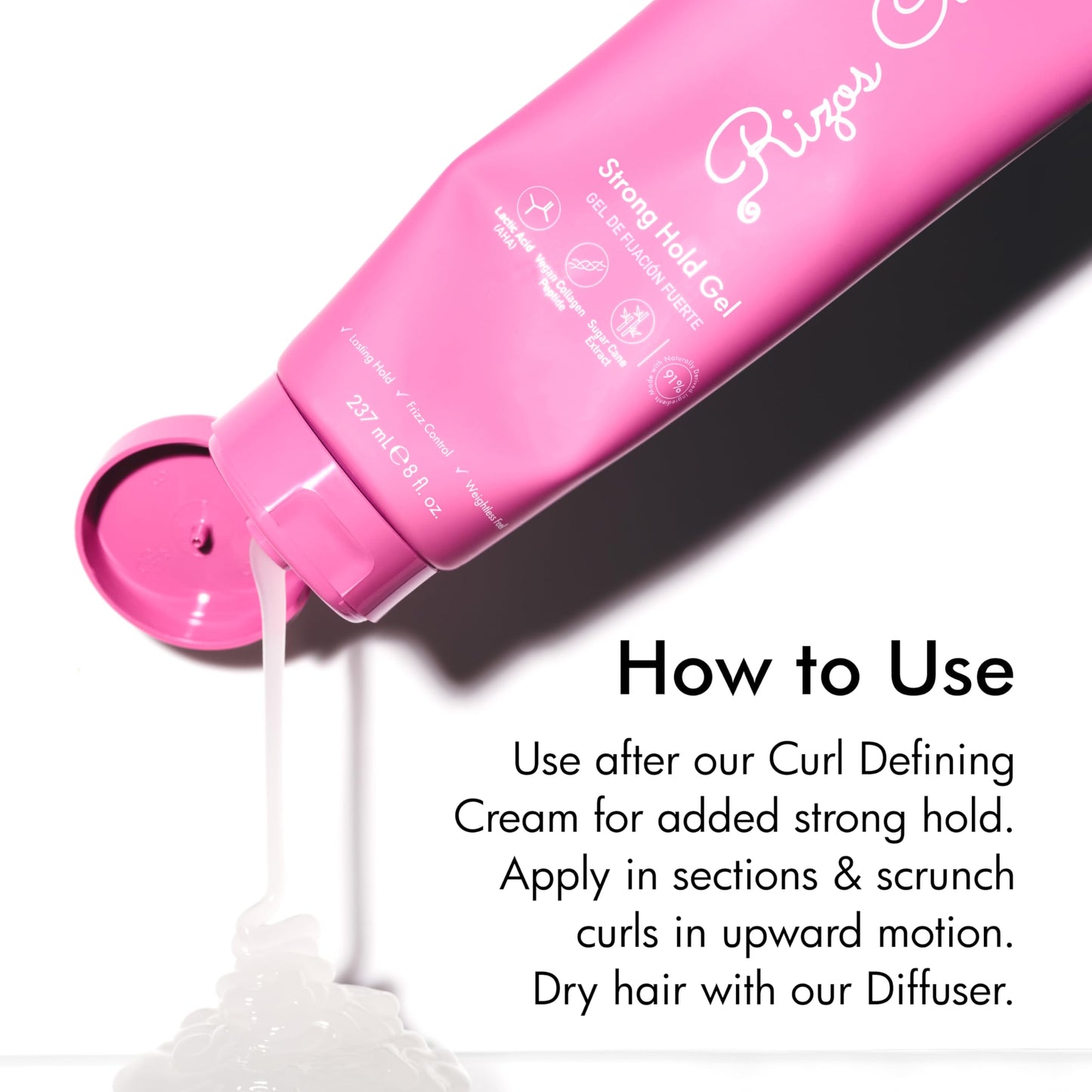 Rizos Curls Strong Hold Gel - Long-Lasting, Flake-Free Gel for Curly, Coily, and Wavy Hair, Frizz Control, Curl Definition & Shine, Vegan Collagen Beauty & Personal Care Rizos Curls