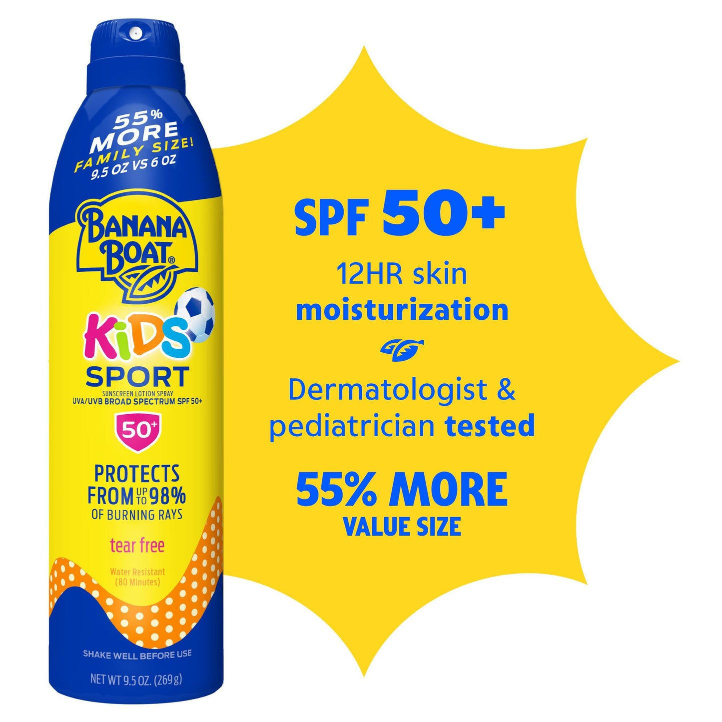 Banana Boat Kids Sport Sunscreen Spray SPF 50, 9.5oz, Childrens Sunscreen, Spray On Sunscreen SPF 50, Family Size Sunscreen, 9.5oz Beauty & Personal Care Banana Boat