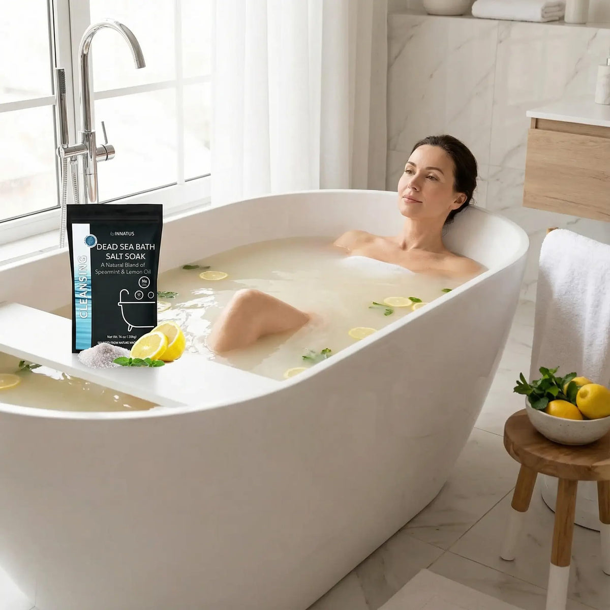 Dead Sea Soothing Bath Salt Soak with 21 Minerals - Relaxing, Detoxifying, and Nourishing for Skin - 14oz, Infused with Essential Oils - Rejuvenate Beauty and Personal Care INNATUS
