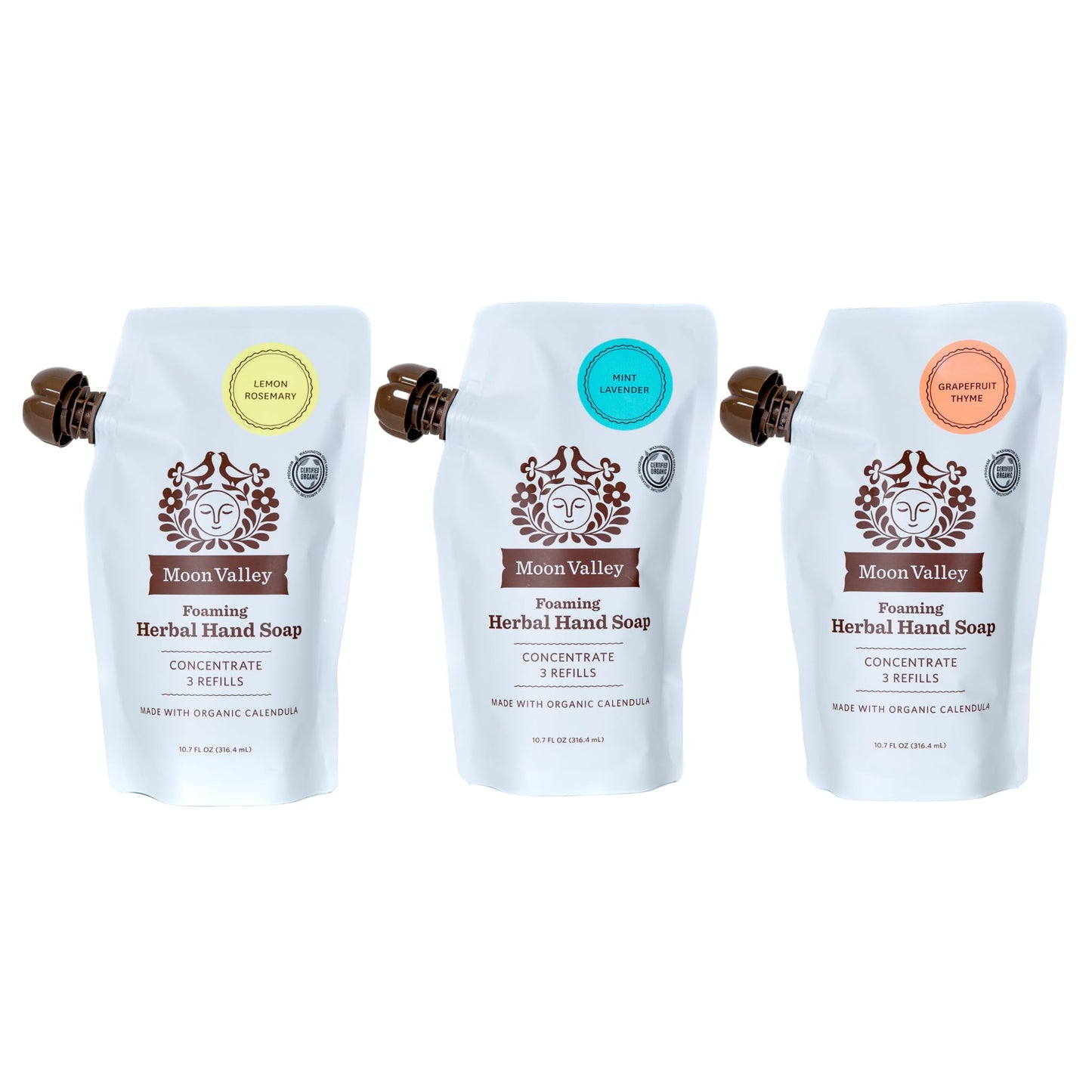 Moon Valley Foaming Hand Soap Refill Pouch, Three-Pack Lemon Rosemary, Mint Lavender, Grapefruit Soap, Vegan and Non-GMO, Environmentally Friendly Beauty & Personal Care Moon Valley Organics