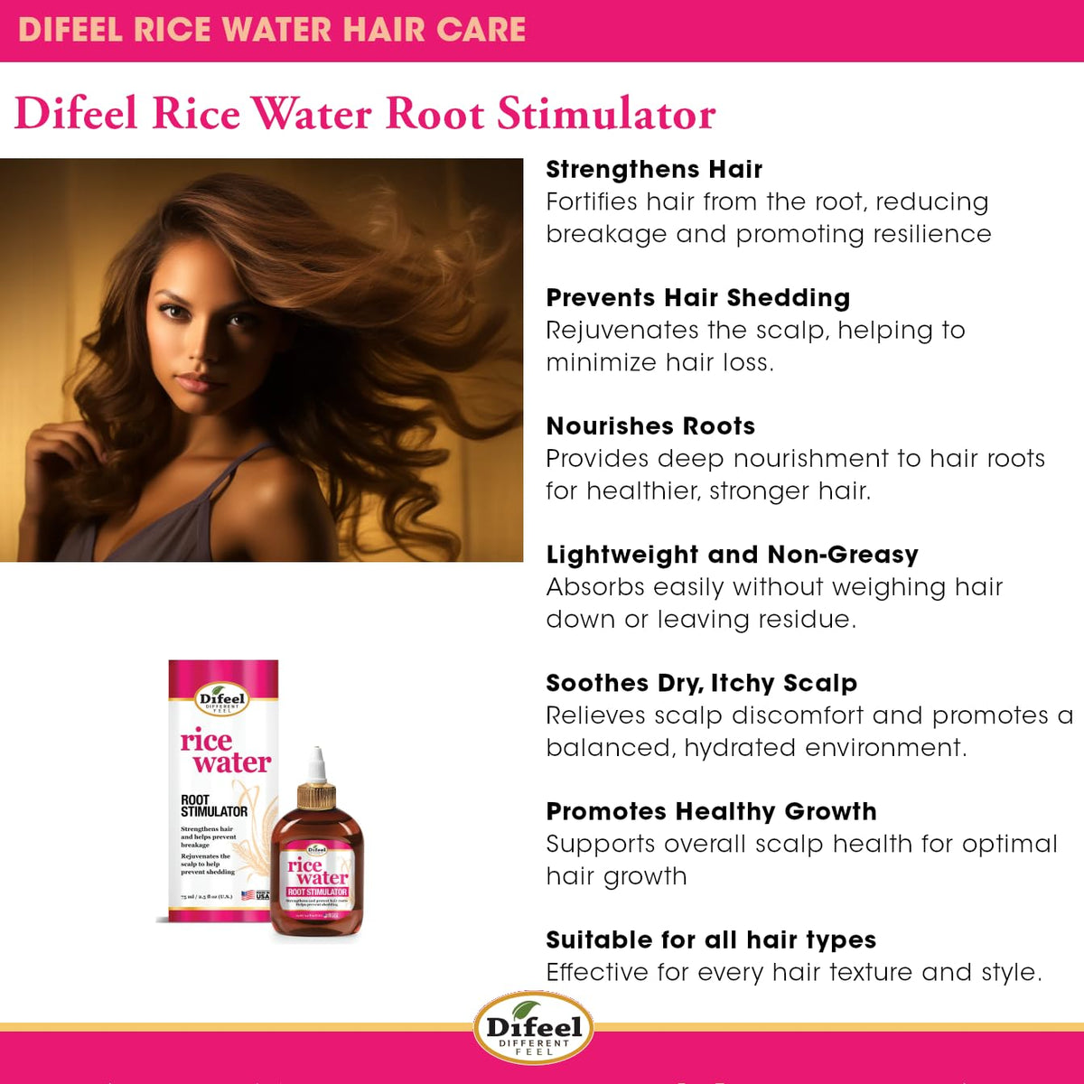 Difeel Rice Water Root Stimulator 2.5 oz. - Strengthens Hair Roots
