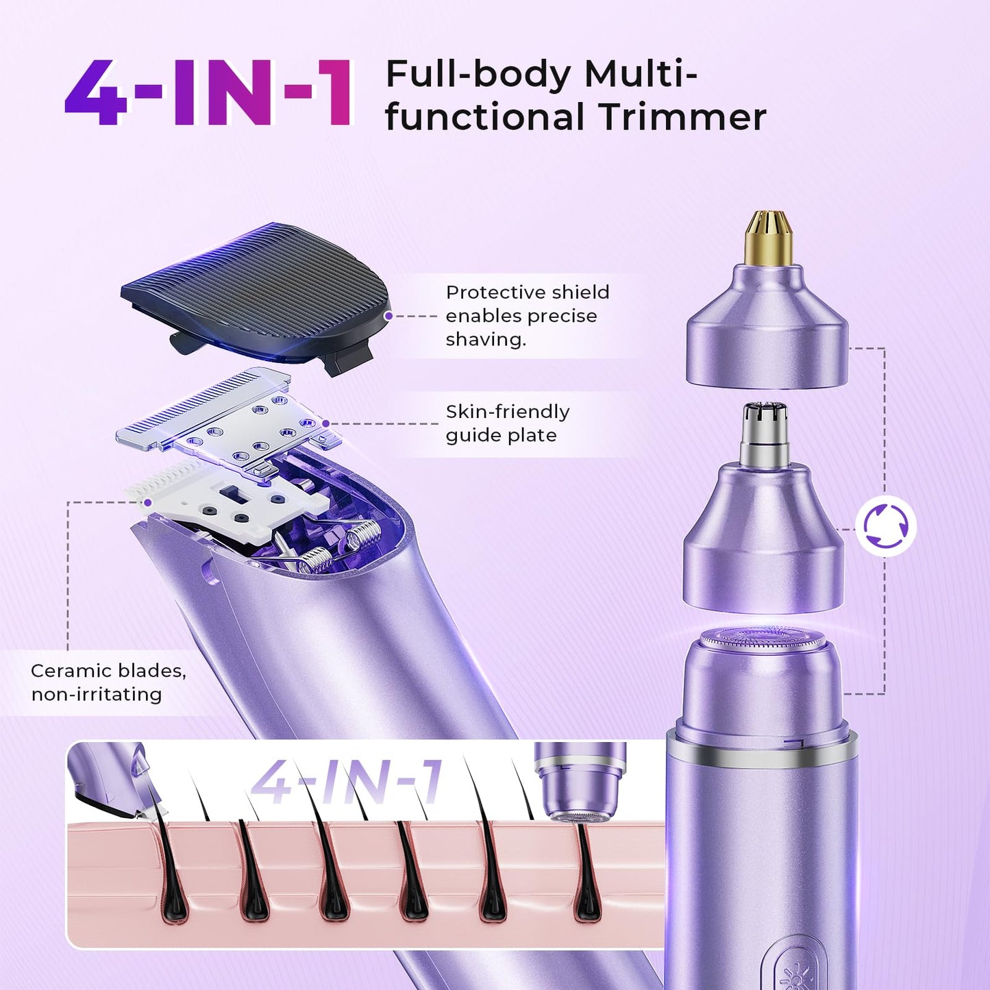 4 in 1 Bikini Trimmer for Women, Electric Razors for Women - Dual Head, Wet & Dry Use Pubic Body Hair Trimmer Electric Shavers, Rechargeable Womens Beauty and Personal Care WEQOEE