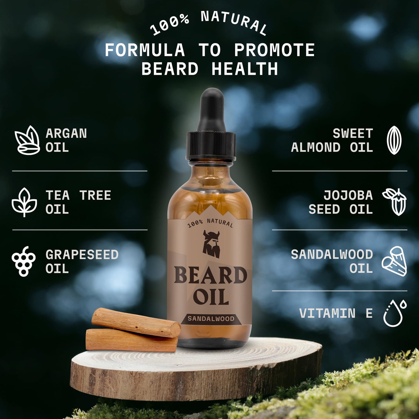 Striking Viking Sandalwood Beard Oil for Men - 2 Fl Oz, Sandalwood Scent - Natural Hydrating & Softening Beard Care with Argan, Jojoba, Almond & Tea Beauty & Personal Care Striking Viking